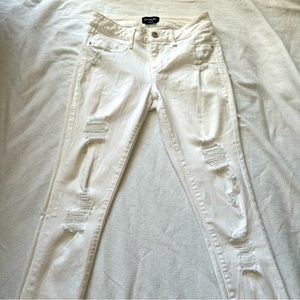 Bebe Distressed Low Rise White Skinny Jeans